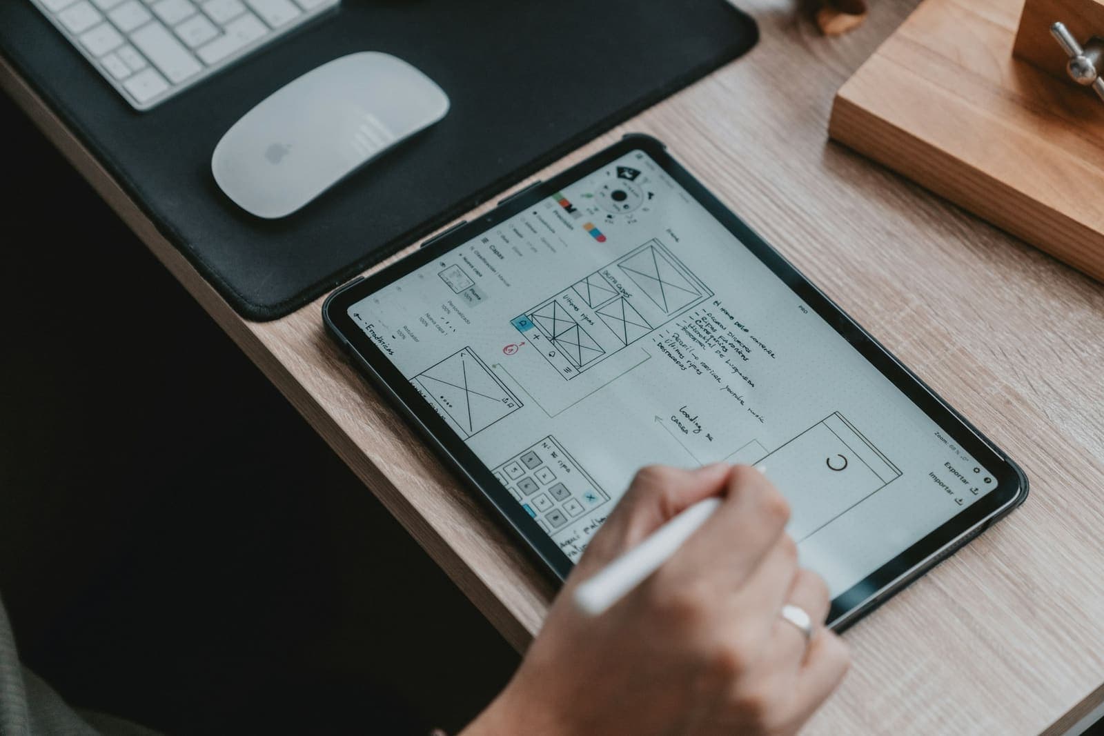 Sketching an interface on a tablet with a stylus