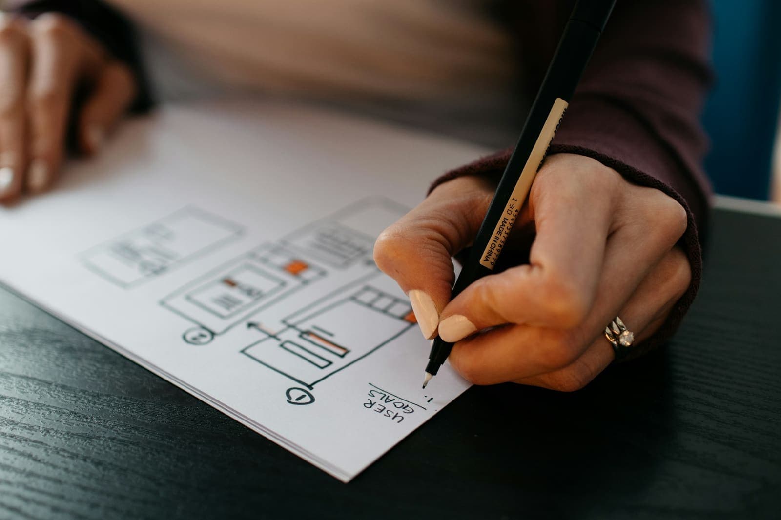 Hand drawing app wireframes on paper